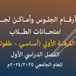 أرقام جلوس وأماكن لجــان امتحانات طـلاب الفرقة الأولي (أساســي وطفولة ) للعام الجامعي 2024/2025