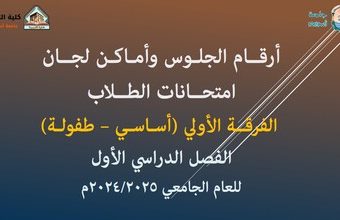 أرقام جلوس وأماكن لجــان امتحانات طـلاب الفرقة الأولي (أساســي وطفولة ) للعام الجامعي 2024/2025