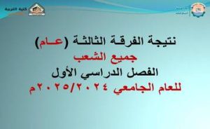 نتيجة الفرقة الثالثة عام جميع الشعب الفصل الدراسي الأول للعام الجامعي 2025/2024