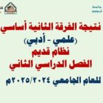 نتيجة الفرقة الثانية نظام قديم (علمي - أدبي) الفصل الدراسي الثاني للعام الجامعي 2024/2025م