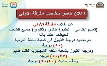 اعلان خاص بتشعيب الفرقة الأولي