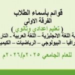 قوائم بأسماء طلاب الفرقة الأولي للعام الجامعي 2026/2025
