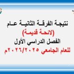 نتيجة الفرقة الثانية عام لائحة قديمة الفصل الدراسي الأول للعام الجامعي 2026/2025